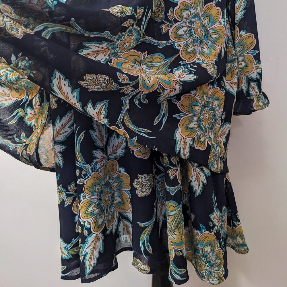 NWT J. Crew Womens Navy Blue Long Sleeve Tiered Hem Floral Dress Size 14 - Picture 6 of 15